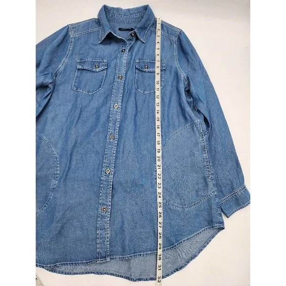 Stella Carakasi Washed Indigo Tunic Shirt Button Front Lightweight Tencel M - Picture 5 of 9